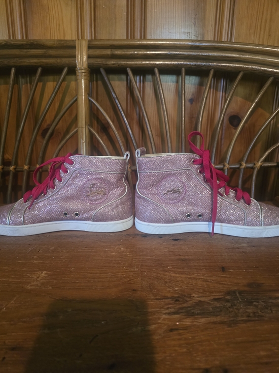 Christian Louboutin Shoes - Christian Louboutin Sparkly Pink High Top Sneakers with Hot Pink Laces